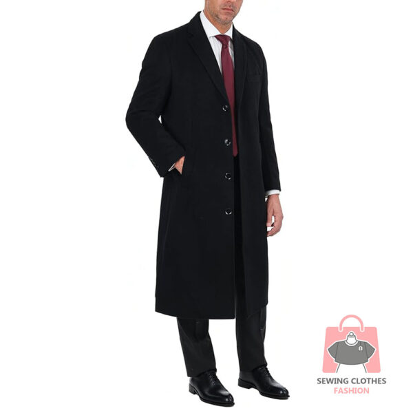 Men’s Full-Length Wool Cashmere Overcoat – Single-Breasted Winter Top Coat
