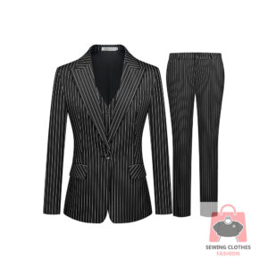 Women’s 3-Piece Striped Suit – Slim Fit Blazer, Vest & Trousers Set for Business or Formal Wear