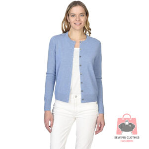 Women’s 100% Pure Cashmere Crew Neck Cardigan – Button Front Long Sleeve Sweater